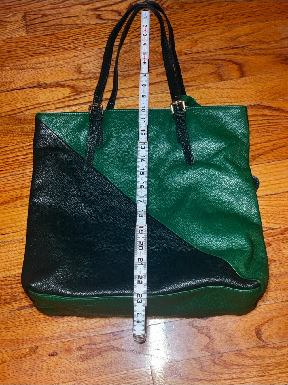 Michelle Vale Leather Green Black Colorblock Shoulder Bag Removable Zip Pouch - Picture 6 of 9